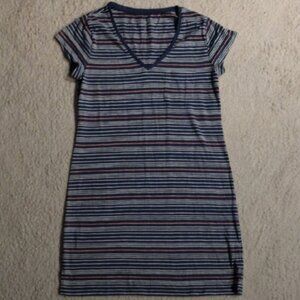 Gap Size Medium Navy Orange White Striped V-Neck Shirt Dress